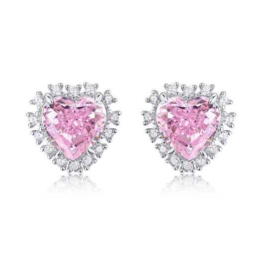 FairyLocus Halo Heart Pink Gemstone Sterling Silver Earrings FLCSBSER06 FairyLocus