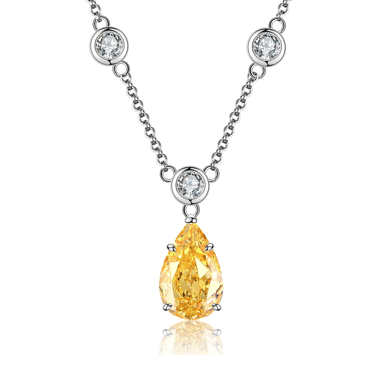 FairyLocus 4ct "Fairy Tears“ Fancy Yellow Pear Cut Sterling Silver Necklace FLCYBSNL14 FairyLocus