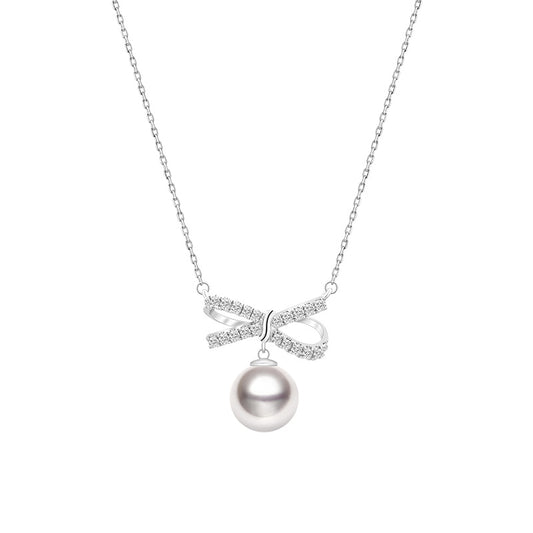 Fairylocus "Bowtie" Austrian Crystal Pearl Sterling Silver Necklace FLZZNL31 Fairylocus