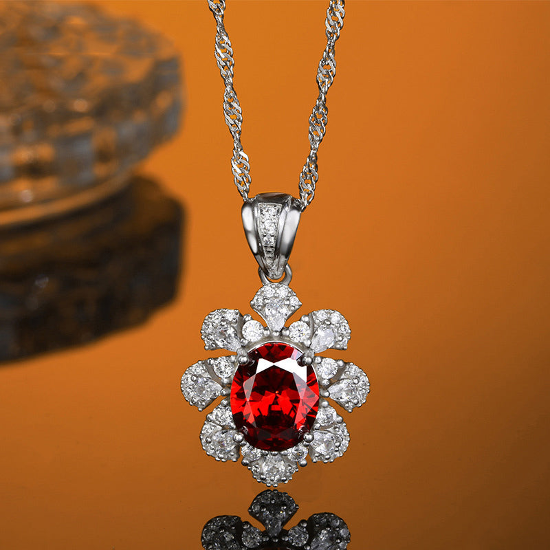 FairyLocus "Flower Fire“ Oval Brilliant Sterling Silver Necklace FLCSBSNL12 FairyLocus