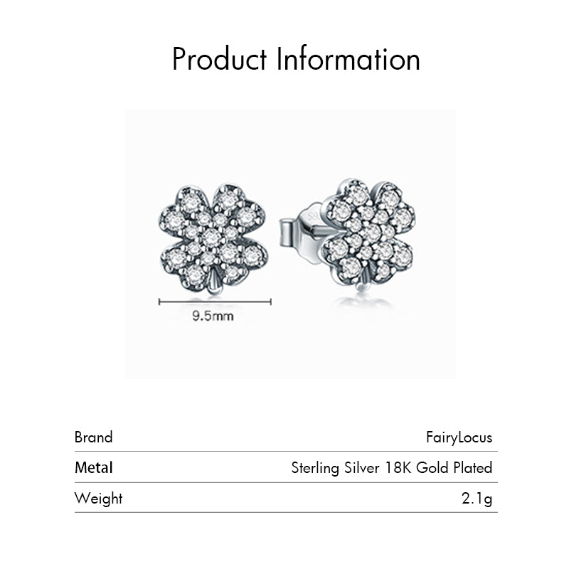 FairyLocus Four-Leaf Clover Sterling Silver 18K Gold Plated Stud Earrings FLCYER-INS12 Fairylocus