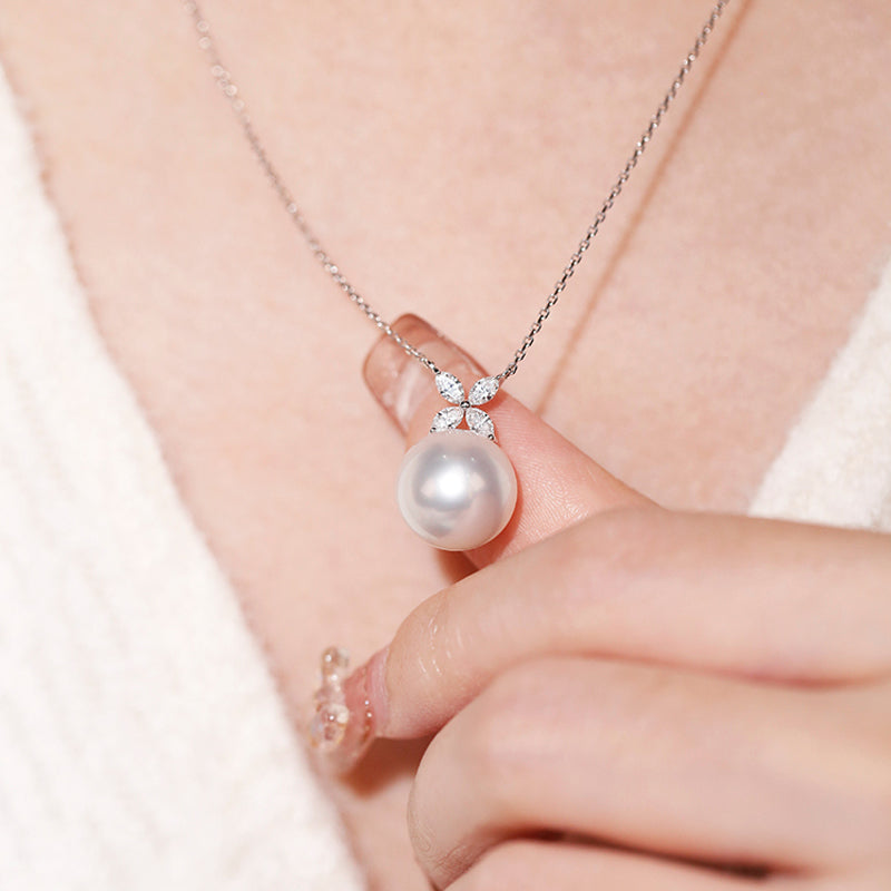 Fairylocus "Four-Leaf Clover" Austrian Crystal Pearl Sterling Silver Necklace FLZZNL20 Fairylocus