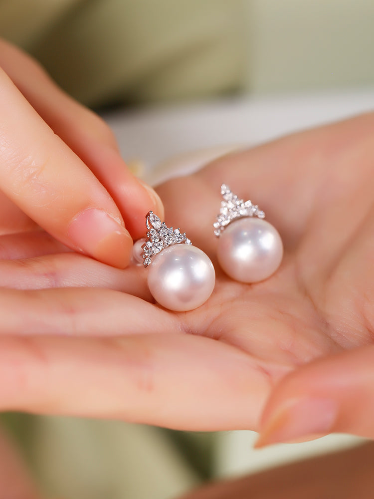 Fairylocus "Crowned Princess" Austrian Crystal Pearl Sterling Silver  Stud Earrings FLZZER08 Fairylocus