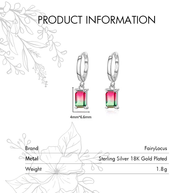 FairyLocus Elegant Emerald Cut Watermelon Stone Sterling Silver 18K Gold Plated Drop Earrings FLCYER-INS32 Fairylocus