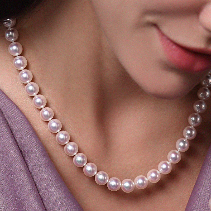 FairyLocus Round Austrian Crystal Pearl Necklace Aurora Pale Pink 9mm-10mm FLSJZZNL02 FairyLocus