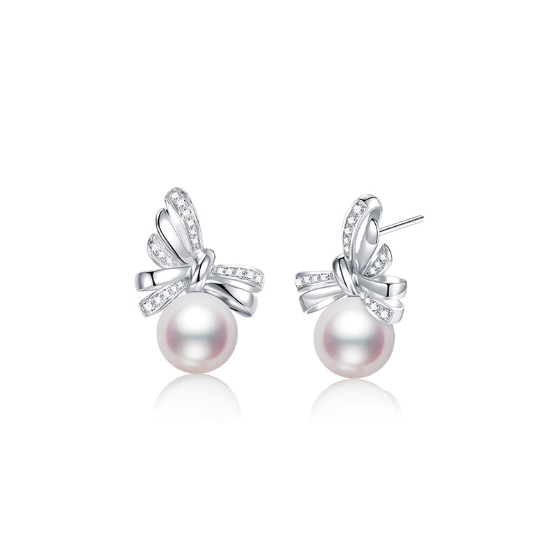 Fairylocus "Miss Bow" Austrian Crystal Pearl Sterling Silver  Stud Earrings FLZZER07 Fairylocus