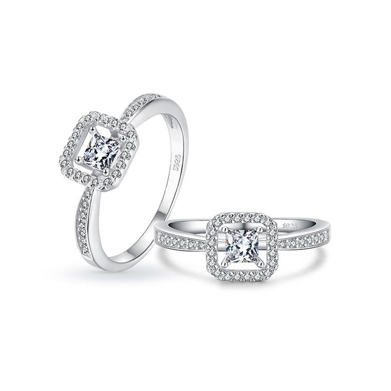 FairyLocus "Inward" Princess Cut Sterling Silver Ring Wedding Promise Gifts FLCYRG-BK18 FairyLocus