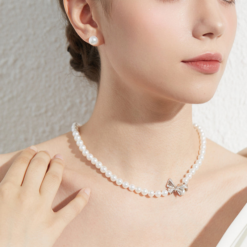 FairyLocus Round Adjustable Austrian Crystal Pearl Necklace Aurora Pale Pink 6mm FLSJZZNL13 FairyLocus