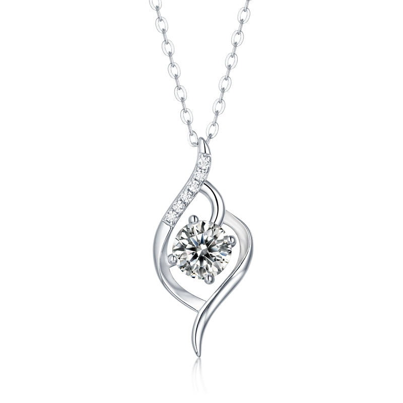 FairyLocus “First Sight” 1ct Moissanite Necklace Sterling Silver 18K White Gold Plated D Color VVS1 Clarity Brilliant Necklace FLZZNLMS18 FairyLocus