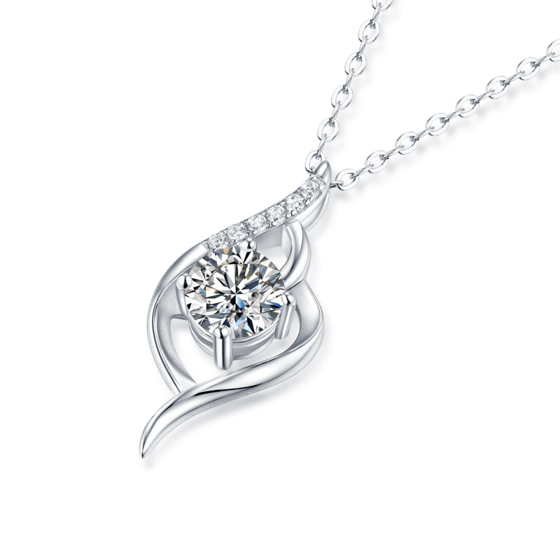 FairyLocus “First Sight” 1ct Moissanite Necklace Sterling Silver 18K White Gold Plated D Color VVS1 Clarity Brilliant Necklace FLZZNLMS18 FairyLocus