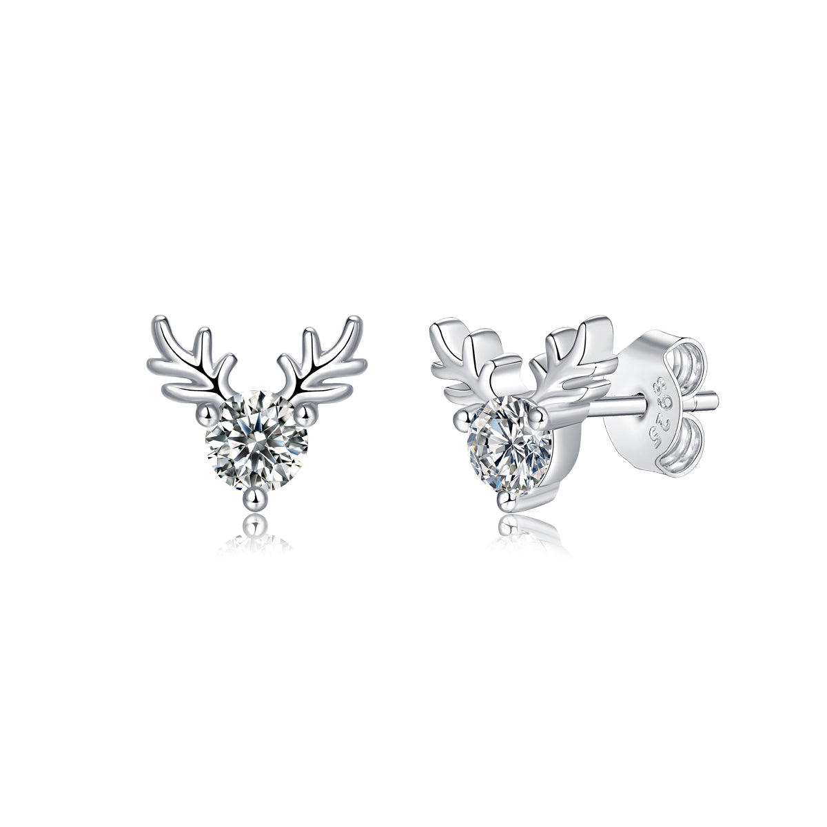 FairyLocus "Christmas Elk" Classic Round Cut Moissanite Diamond Stud Earrings D Color VVS1 FLZZERMS07 FairyLocus