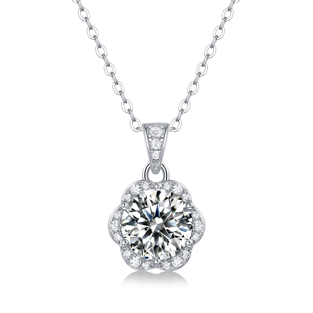 FairyLocus “Blossom” 2ct Moissanite Necklace Sterling Silver 18K White Gold Plated D Color VVS1 Clarity Brilliant Necklace FLZZNLMS22 FairyLocus