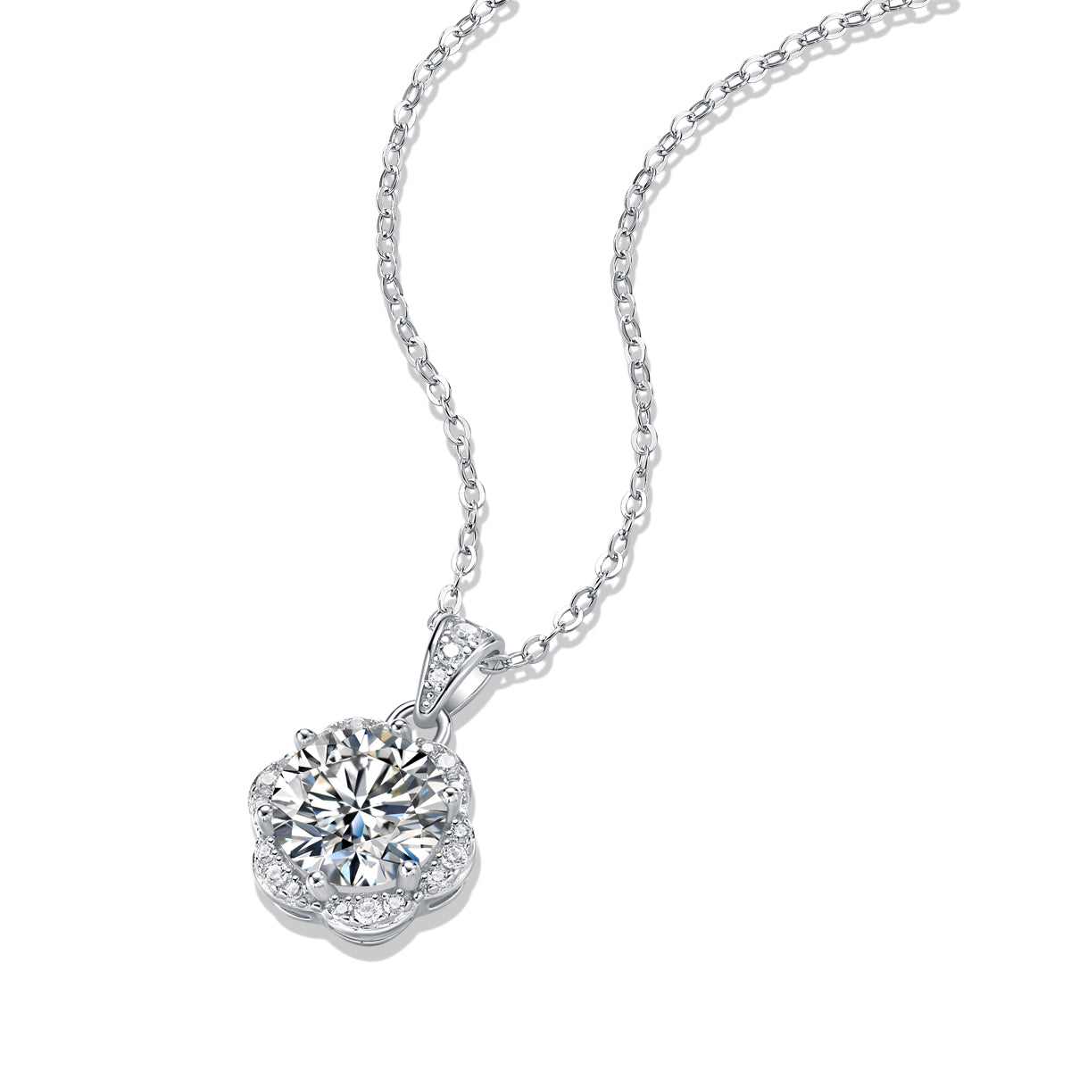 FairyLocus “Blossom” 2ct Moissanite Necklace Sterling Silver 18K White Gold Plated D Color VVS1 Clarity Brilliant Necklace FLZZNLMS22 FairyLocus