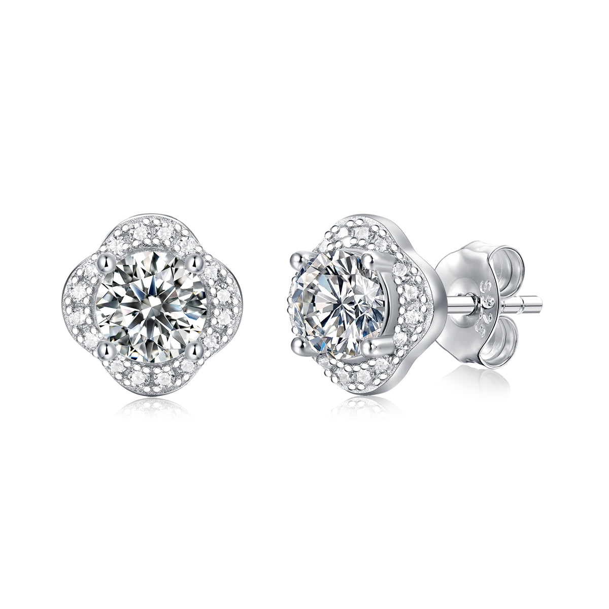 FairyLocus "Blossom" Round Cut Moissanite Diamond Stud Earrings D Color VVS1 FLZZERMS08 FairyLocus