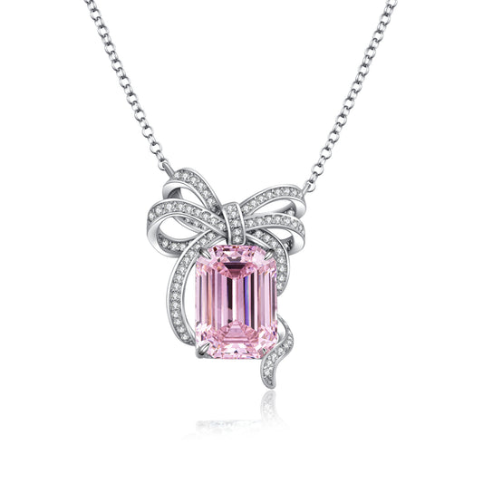 FairyLocus 10ct "Limpid Love“ Pink Emerald cut Sterling Silver Necklace FLCYBSNL10 FairyLocus