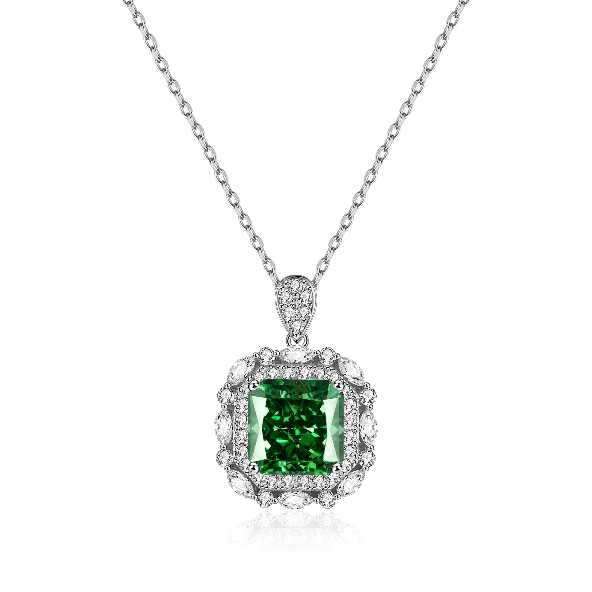 FairyLocus 5ct Princess Cut Emerald Green Sterling Silver Necklace FLCYBSNL16 FairyLocus