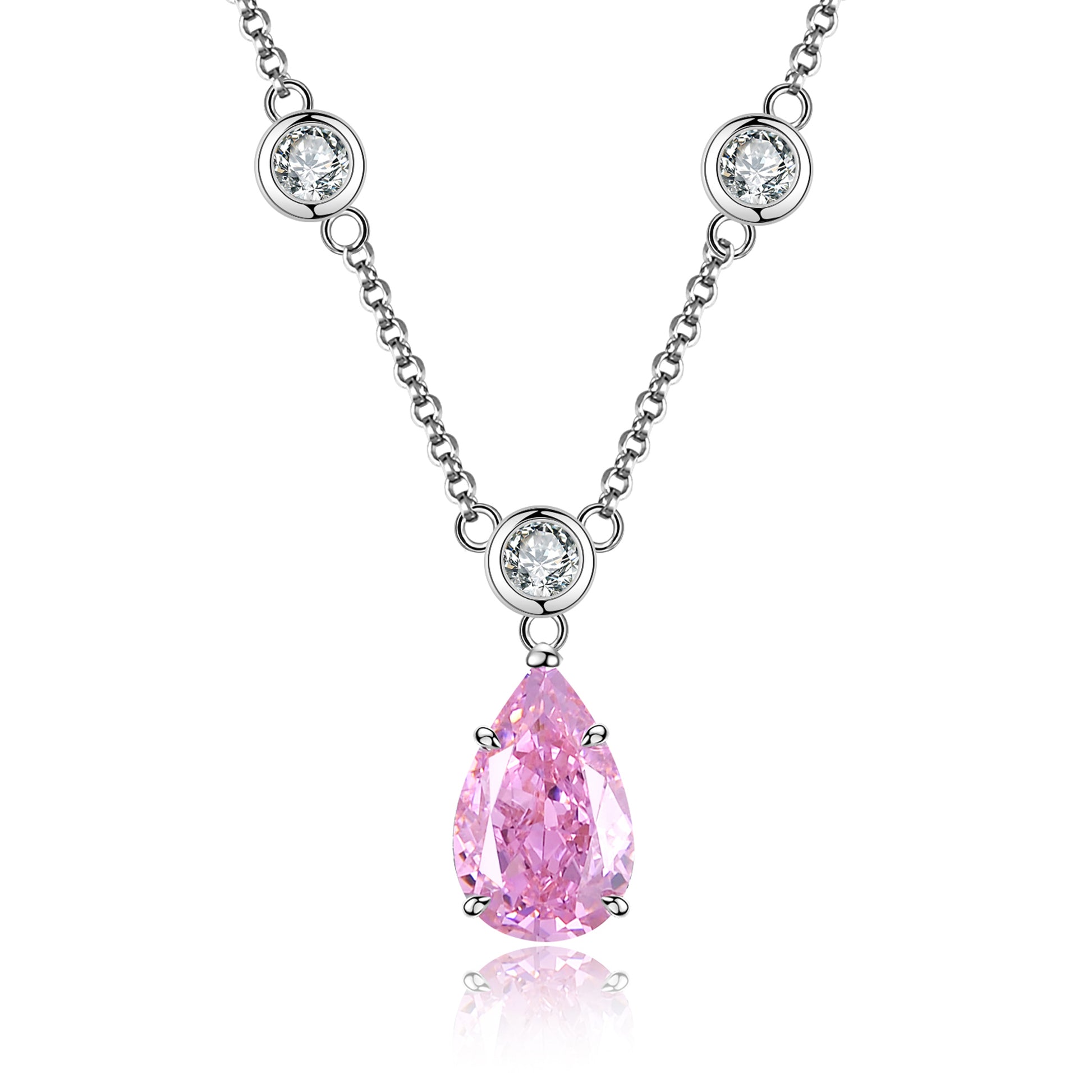 FairyLocus 4ct "Fairy Tears“ Pink Pear Cut Sterling Silver Necklace FLCYBSNL13 FairyLocus