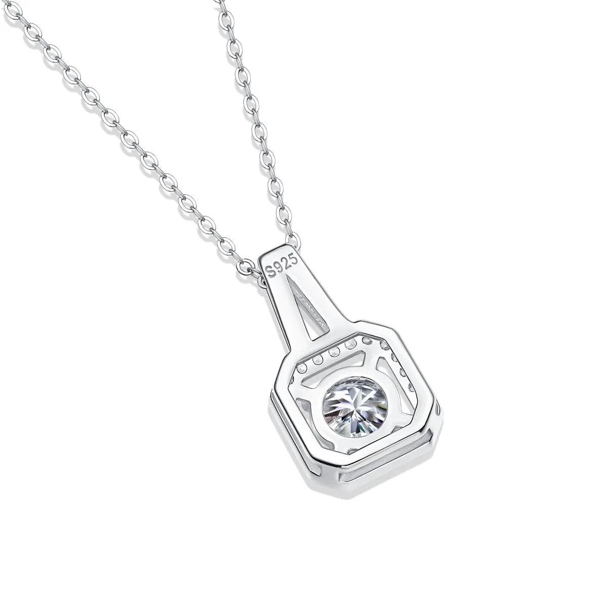FairyLocus “Cherish Moment” 1ct Moissanite Pendant Necklace Sterling Silver D Color VVS1 Clarity Brilliant Round Cut Lab Created Diamond Necklace FLZZNLMS15 FairyLocus