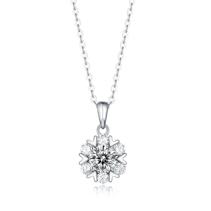 FairyLocus “Snowflakes” Moissanite Pendant Necklace Sterling Silver D Color VVS1 Clarity Brilliant Round Cut Lab Created Diamond Necklace FLZZNLMS10 FairyLocus