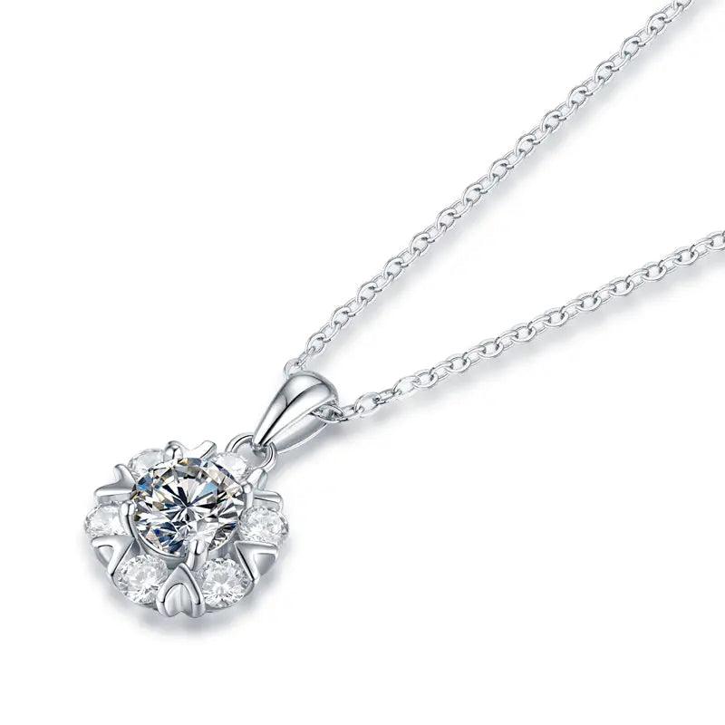 FairyLocus “Snowflakes” Moissanite Pendant Necklace Sterling Silver D Color VVS1 Clarity Brilliant Round Cut Lab Created Diamond Necklace FLZZNLMS10 FairyLocus