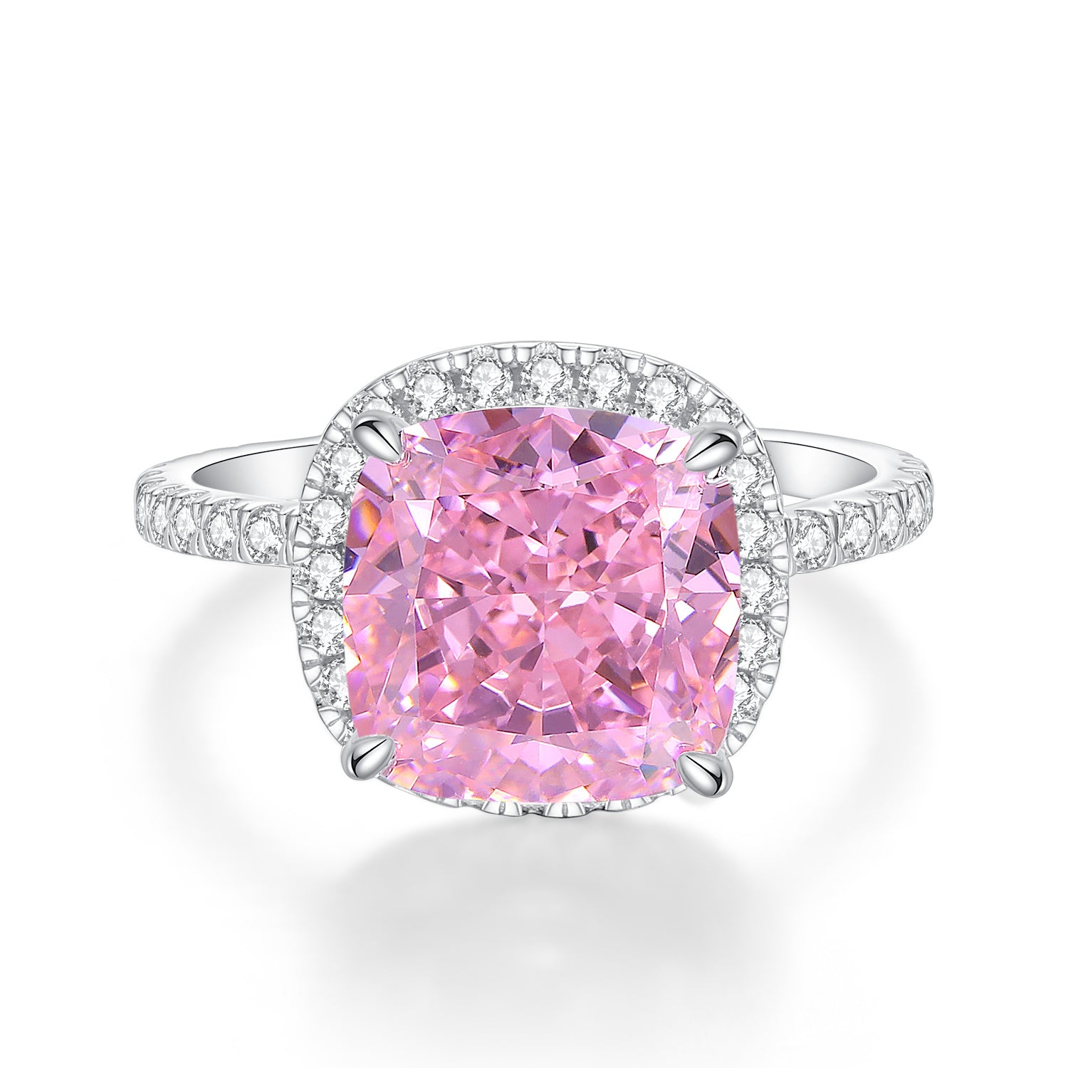 FairyLocus 5ct Cushion Cut Pink Engagement Sterling Silver Ring FLCYBSRG24 FairyLocus