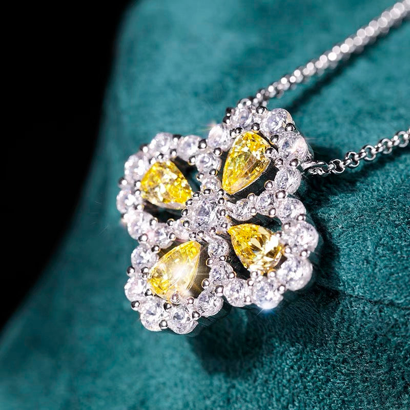 FairyLocus "Lucky Clover" Minimalism Fancy Yellow Sterling Silver Necklace FLCYBSNL23 FairyLocus