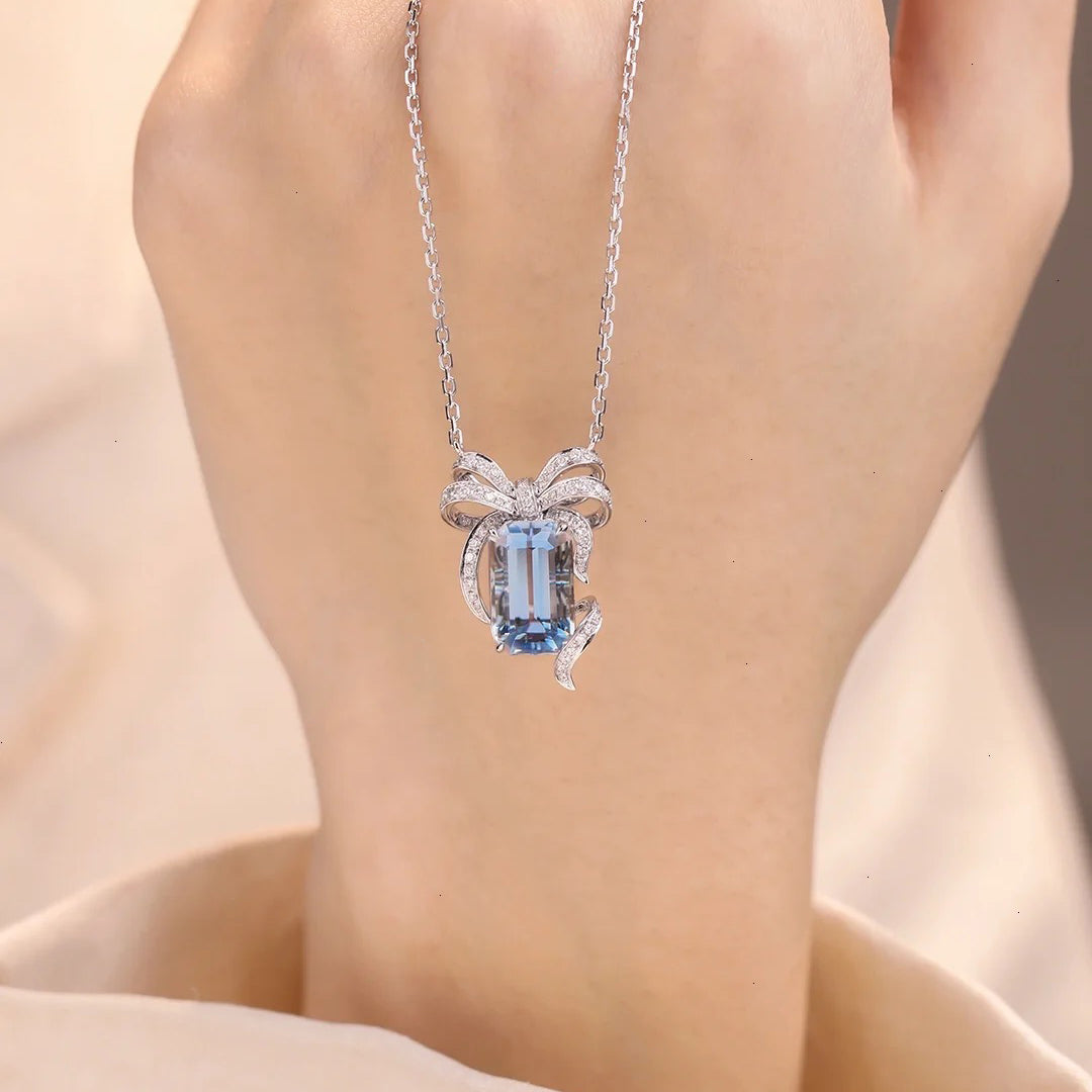 FairyLocus 10ct "Limpid Love“ Voyages Emerald cut Sterling Silver Necklace FLCYBSNL11 FairyLocus